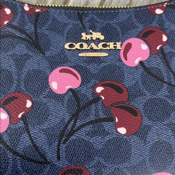 Authentic Coach Teri Shoulder Bag In Blue Signature Canvas With Cherry Print - Picture 2 of 6